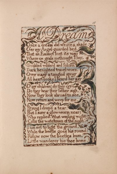 イノセンスと経験の歌、プレート15、夢（ベントレー26） 作： William Blake