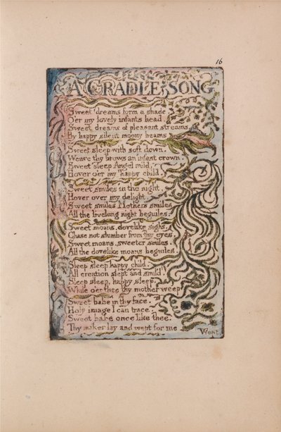 無垢と経験の歌、プレート16、クレードルソング（ベントレー16） 作： William Blake