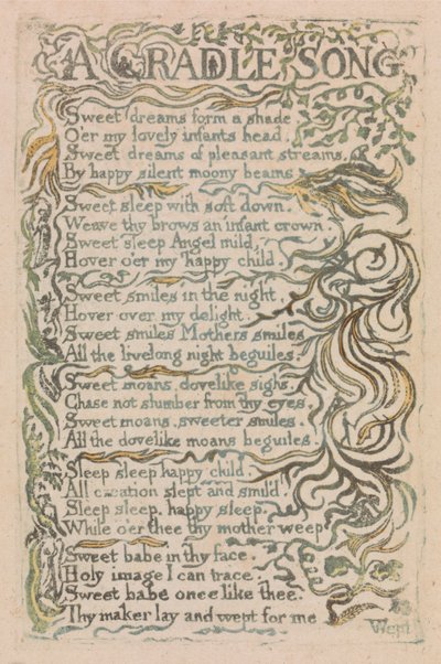 無垢と経験の歌、プレート26、クレードルソング（ベントレー16） 作： William Blake