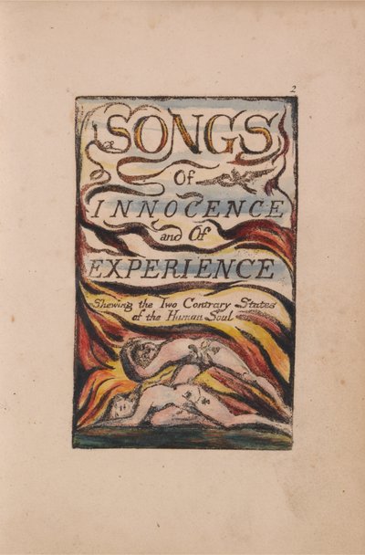 イノセンスと経験の歌、プレート2、結合されたタイトルページ（ベントレー1） 作： William Blake