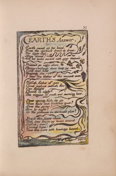 無垢と経験の歌、プレート32、地球の答え（ベントレー31） 作： William Blake