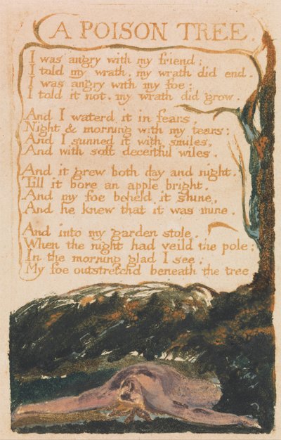 無垢と経験の歌、プレート41、毒の木（ベントレー49） 作： William Blake