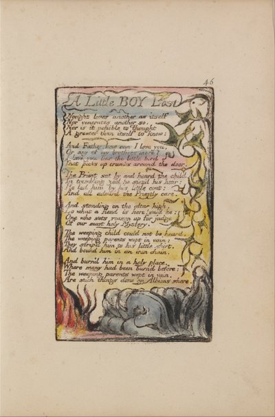 無垢と経験の歌、プレート46、失われた小さな男の子（Bentley 50） 作： William Blake