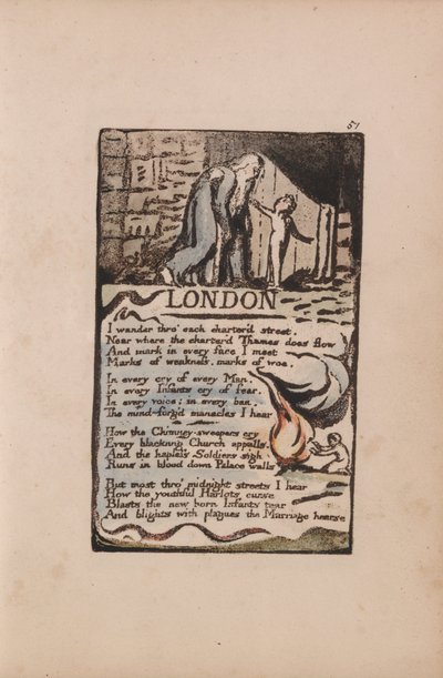 イノセンスとエクスペリエンスの歌、プレート51、ロンドン（ベントレー46） 作： William Blake