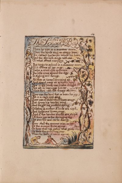 無垢と経験の歌、プレート54、スクールボーイ（ベントレー53） 作： William Blake