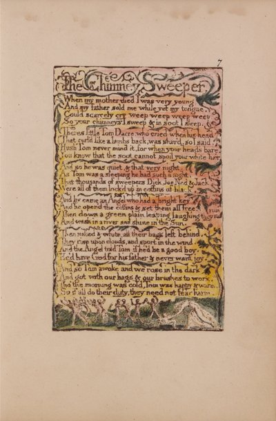 無垢と経験の歌、プレート7、チムニースイーパー（ベントレー12） 作： William Blake