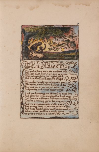 無垢と経験の歌、プレート8、リトルブラックボーイ（ベントレー9） 作： William Blake