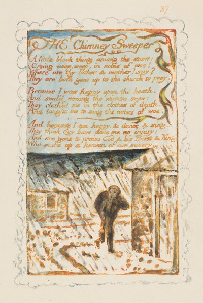 イノセンスと経験の歌：煙突掃除人、ca。 1825年。 作： William Blake