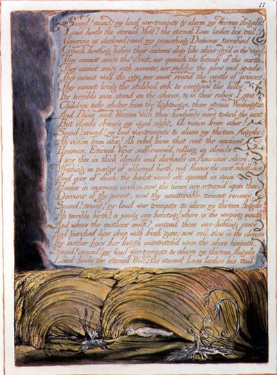 "Sound!サウンド！」、「アメリカ、ある予言」よりプレート9 作： William Blake