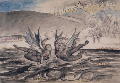 邪悪な悪魔の戦い、ダンテアリギエーリ作「神の喜劇」の「インフェルノ」のイラスト 作： William Blake