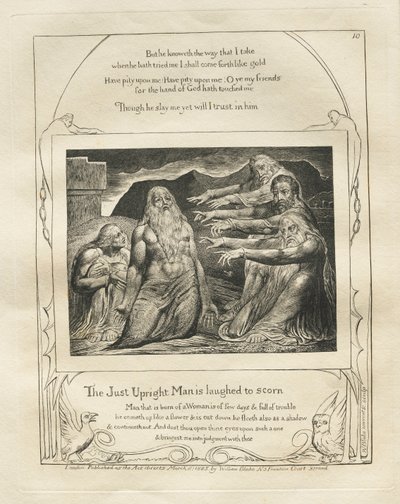 ヨブ記: Pl. 10. 真っ直ぐな男は嘲笑される 作： William Blake