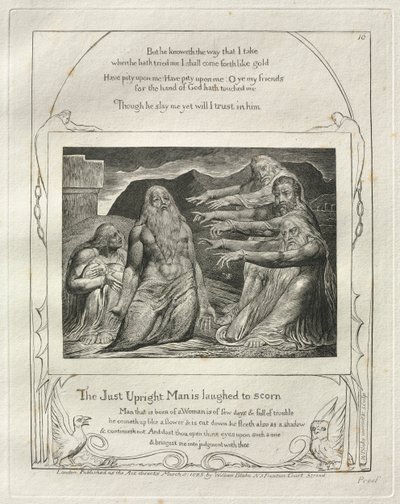 ヨブ記: Pl. 10、正義の男は嘲笑される 作： William Blake