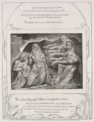 ヨブ記: Pl. 10. 真っ直ぐな男は嘲笑される 作： William Blake
