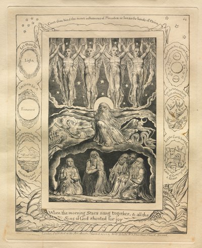 職業書：Pl。 14、朝の星が一緒に歌ったとき、そしてすべての神の子は...、1825。 作： William Blake