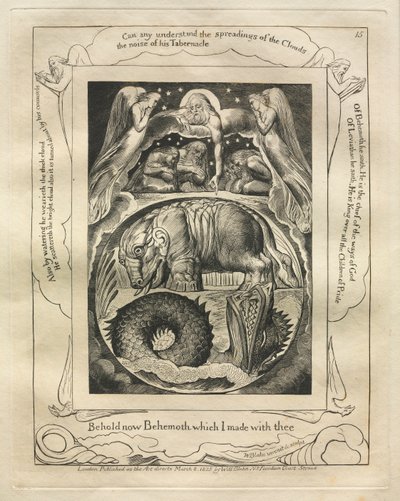 ヨブ記: Pl. 15、今見よ、私があなたと作ったベヒモス 作： William Blake