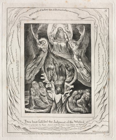 ヨブ記: Pl. 16、汝は悪しき者の裁きを成就した 作： William Blake