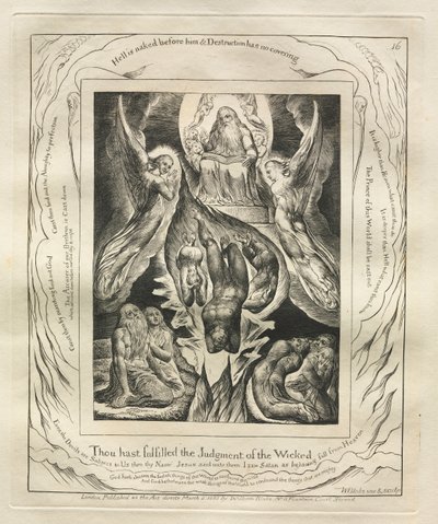 ヨブ記: Pl. 16、汝は悪しき者の裁きを成就した 作： William Blake