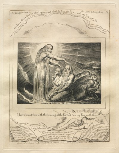 ヨブ記: Pl. 17、私は耳の聴覚であなたを聞いたが、今私の目はあなたを見る 作： William Blake