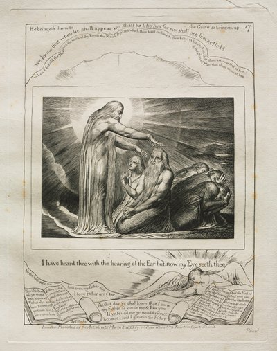 職業書：Pl。 17、私は耳の公聴会であなたを聞いたが、今私の目...、1825。 作： William Blake