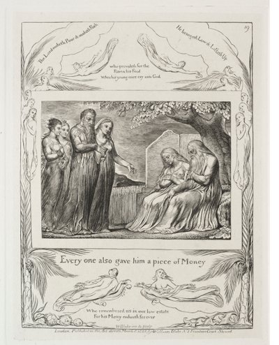 ヨブ記: Pl. 19, 皆も彼に一銭をあげた 作： William Blake