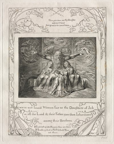 ヨブ記: Pl. 20, ヨブの娘のように美しい女性は見当たらなかった / 全地で 作： William Blake