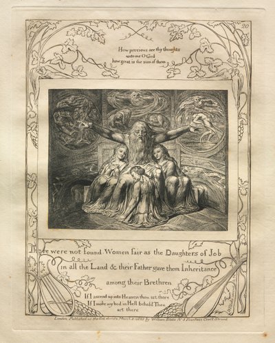 ヨブ記: Pl. 20, ヨブの娘のように美しい女性は見当たらなかった / 全地で 作： William Blake
