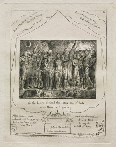 職業書：Pl。 21、1825年より主はヨブの終わりを祝福されました。 作： William Blake