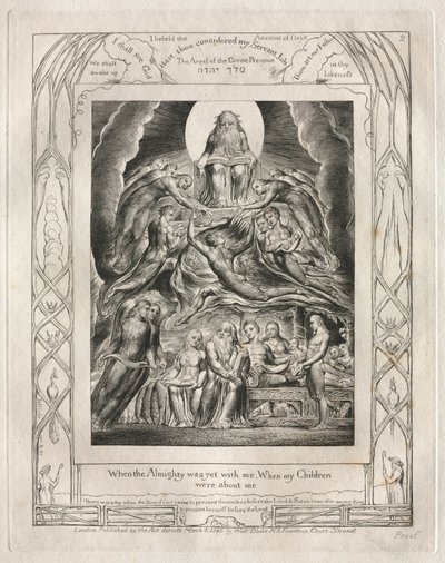 職業書：Pl。 2、全能者がまだ私と一緒だったとき、私の子供たち...、1825年。 作： William Blake