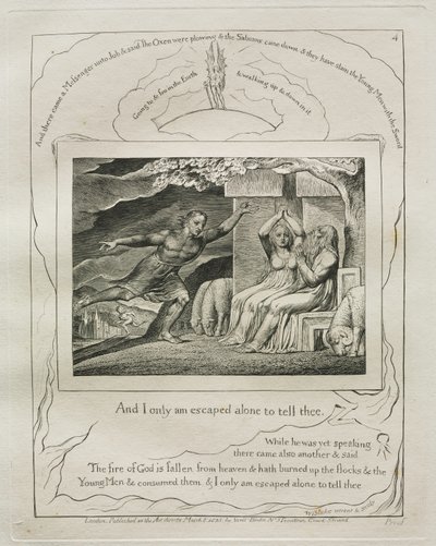 ヨブ記: Pl. 4、そして私はあなたに言うために一人で逃げられます 作： William Blake