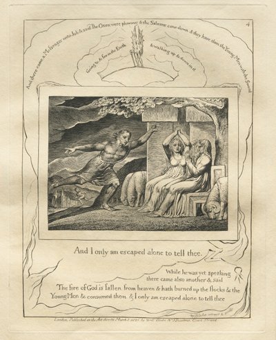 ヨブ記: Pl. 4、そして私はあなたに言うために一人で逃げられます 作： William Blake