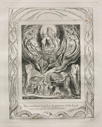 ヨブ記: Pl. 5、サタンは主の御前から出て行った 作： William Blake