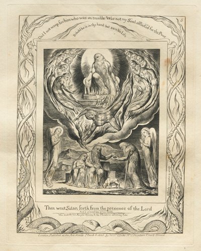 ヨブ記: Pl. 5、サタンは主の御前から出て行った 作： William Blake