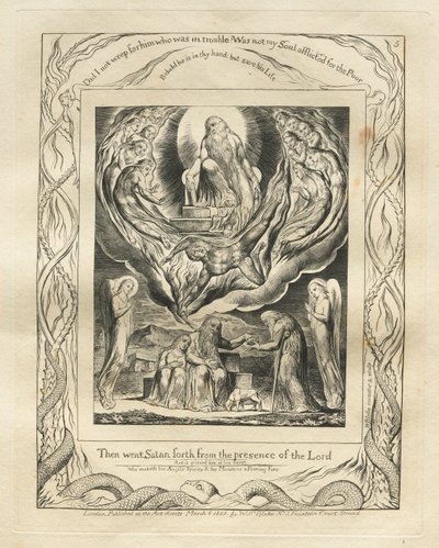 職業書：Pl。 5、1825年、主の臨在からサタンを出て行った。 作： William Blake