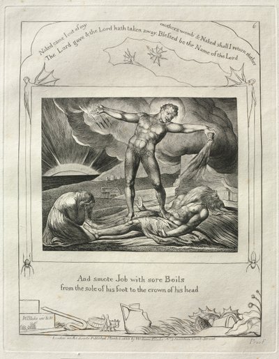職業書：Pl。 6、そして彼の足の裏から痛い沸騰でジョブを撃ちました...、1825年。 作： William Blake