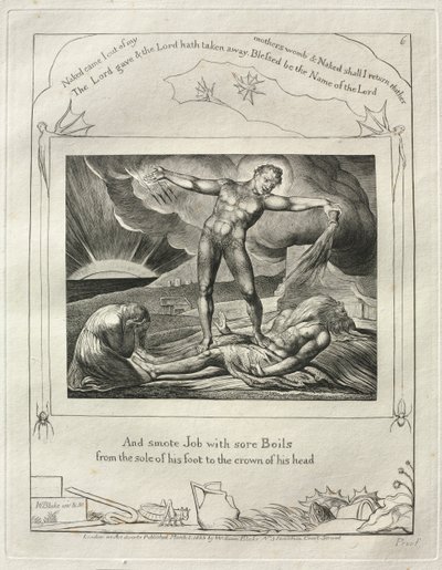 ヨブ記: Pl. 6、ヨブを撃ち、できものを痛めた/足の裏から頭頂部まで 作： William Blake