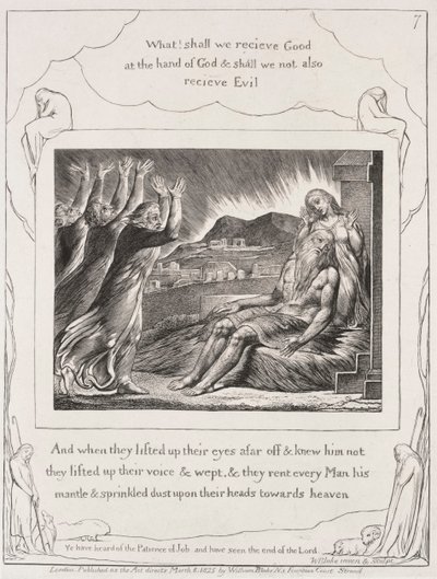 ヨブ記: Pl. 7、そして彼らが目を上げたとき 作： William Blake