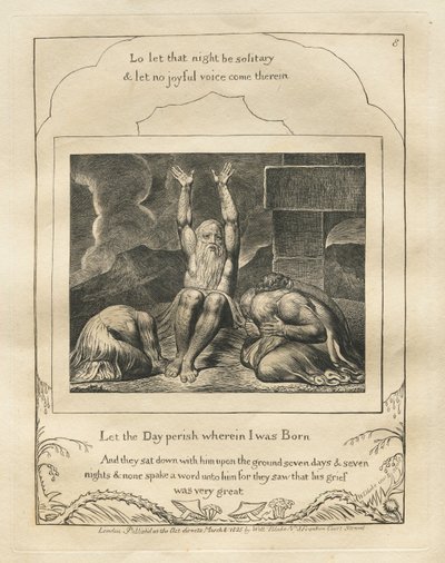 ヨブ記: Pl. 8、私が生まれた日を滅ぼそう 作： William Blake