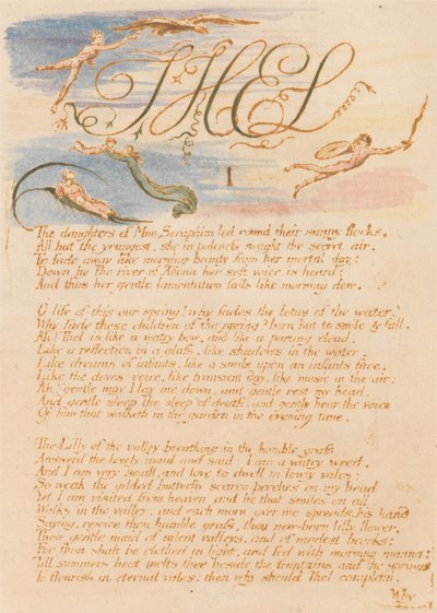 The Book of Thel、プレート 3、「Thel / I / Mne Seraphim の娘たち . . .」 作： William Blake