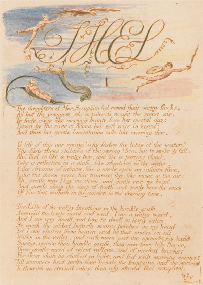 The Book of Thel、Plate 3、Thel、I、MneSeraphimの娘たち。 。 。 。 作： William Blake