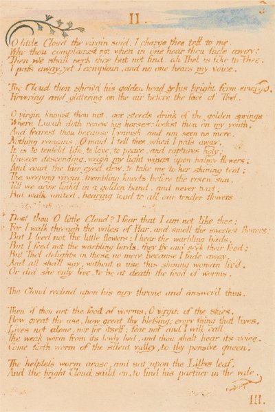 The Book of Thel、プレート5、II。 、O littleCloud。 。 。 。 作： William Blake