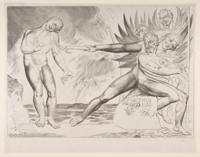 腐敗した役人の輪：ダンテス推測からの悪魔の拷問チャンポロ、ca。 1825-27。 作： William Blake