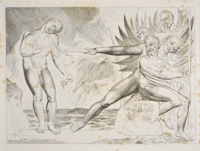 腐敗した役人の輪：チャンポロインフェルノを苦しめる悪魔、カントXXII、ダンテアリギエーリによる「神曲」のイラスト、1827〜38年頃（彫刻） 作： William Blake