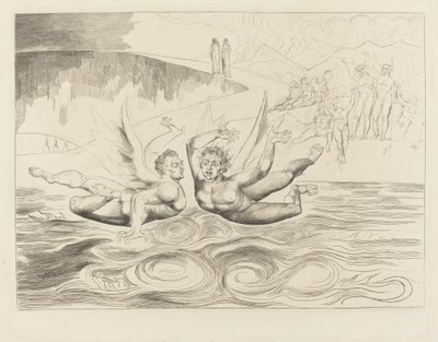 腐敗した役人のサークル。 互いに殴り合う悪魔 作： William Blake