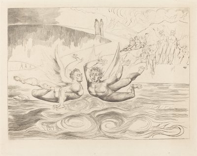 腐敗した役人のサークル。 互いに殴り合う悪魔 作： William Blake