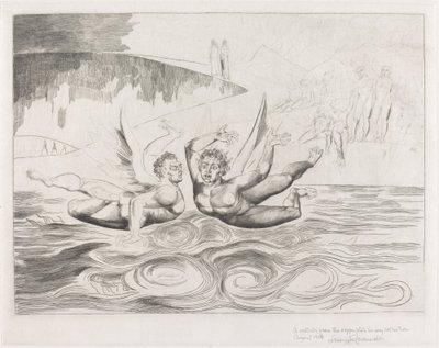腐敗した役人のサークル。 互いに殴り合う悪魔 作： William Blake