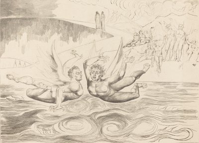 腐った役人の輪、悪魔たちの殴り合い、1827年。 作： William Blake