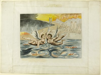 腐敗した役人のサークル。 お互いを殴り合う悪魔。 インフェルノ、カントXXII. 作： William Blake