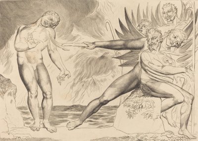 腐敗した役人の輪、チャンポロを苦しめる悪魔たち、1827年。 作： William Blake