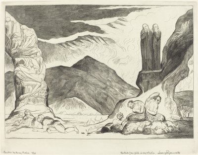 偽証者の輪; 悪臭のために鼻を覆うダンテとウェルギリウス 作： William Blake