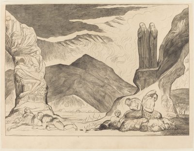The Circle of the Falsifiers: ダンテとウェルギリウス 作： William Blake
